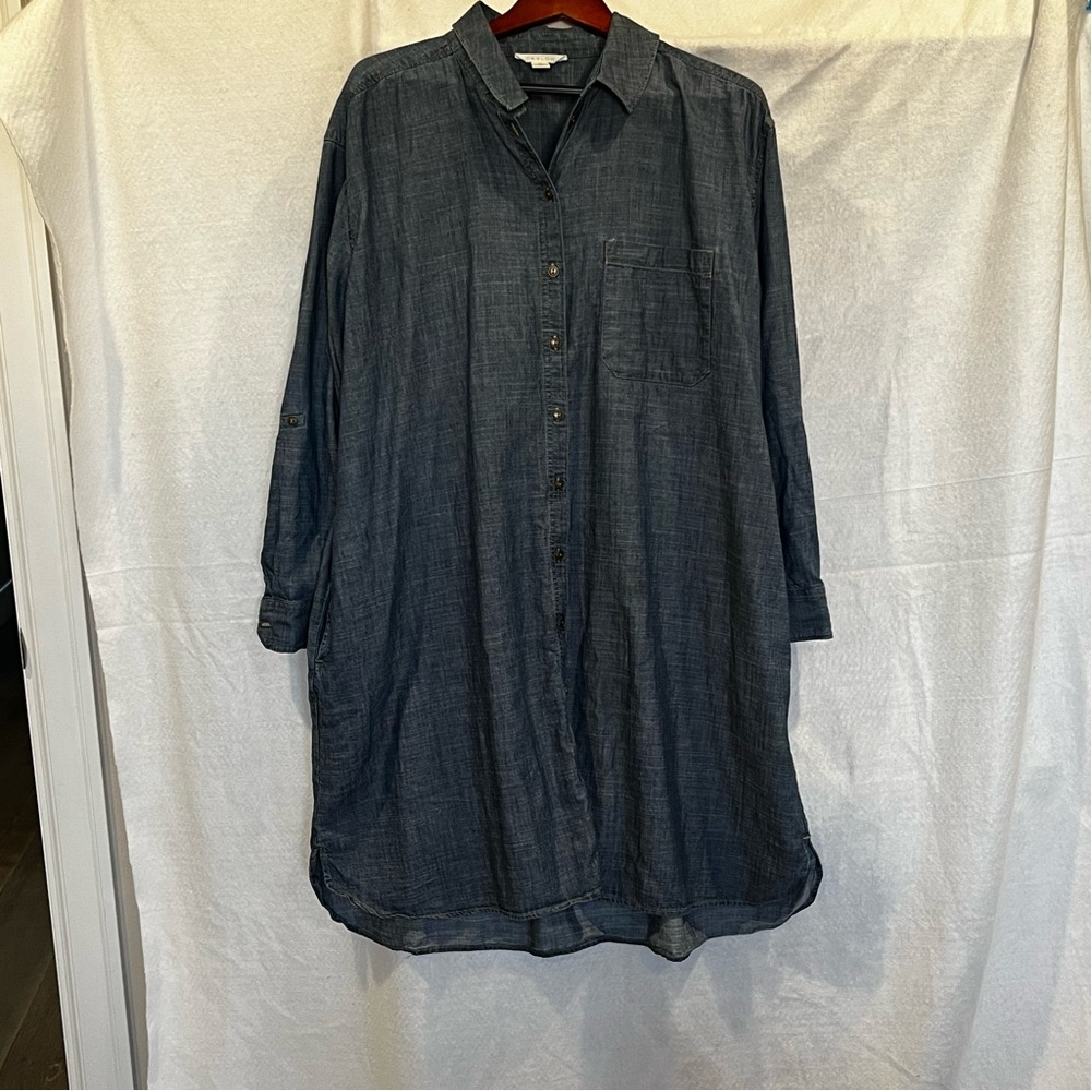 Caslon Denim ButtonUp Shirt Dress XL pockets back pleats EUC Nordstrom